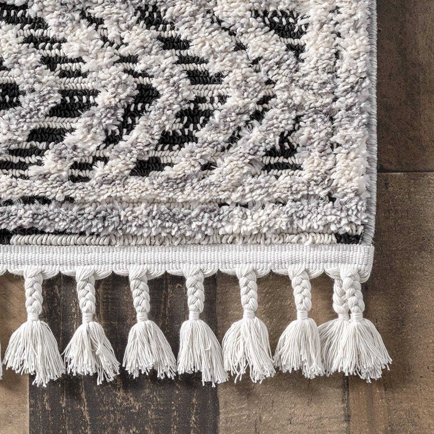 Ansley Soft Lattice Textured Tassel Runner Rug Grey