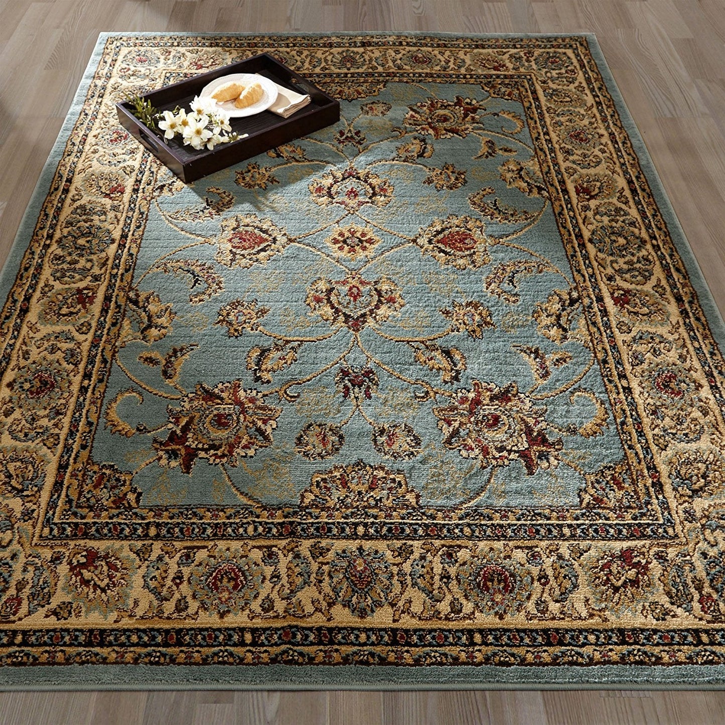 Traditional Sage Green Floral Area Rug