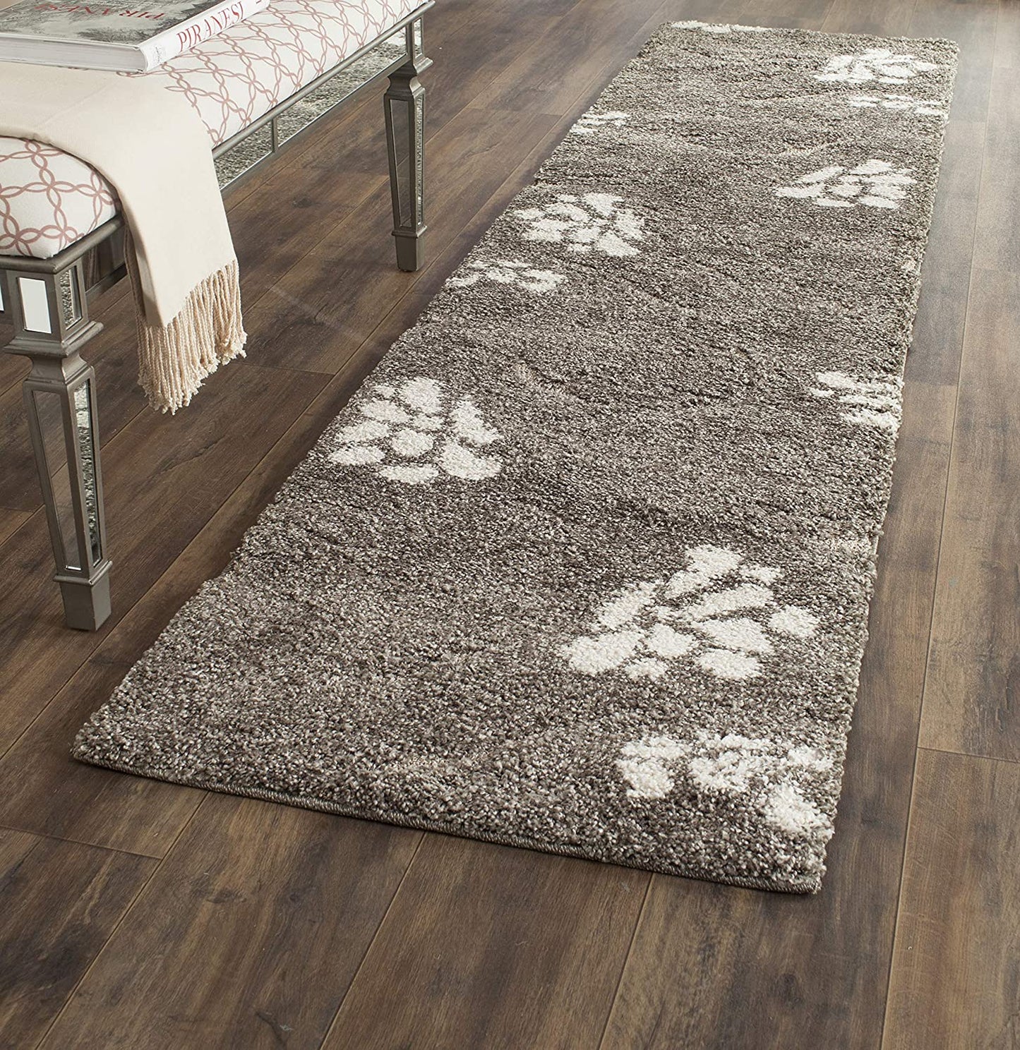 Smoke and Beige Floral Shag Area Rug