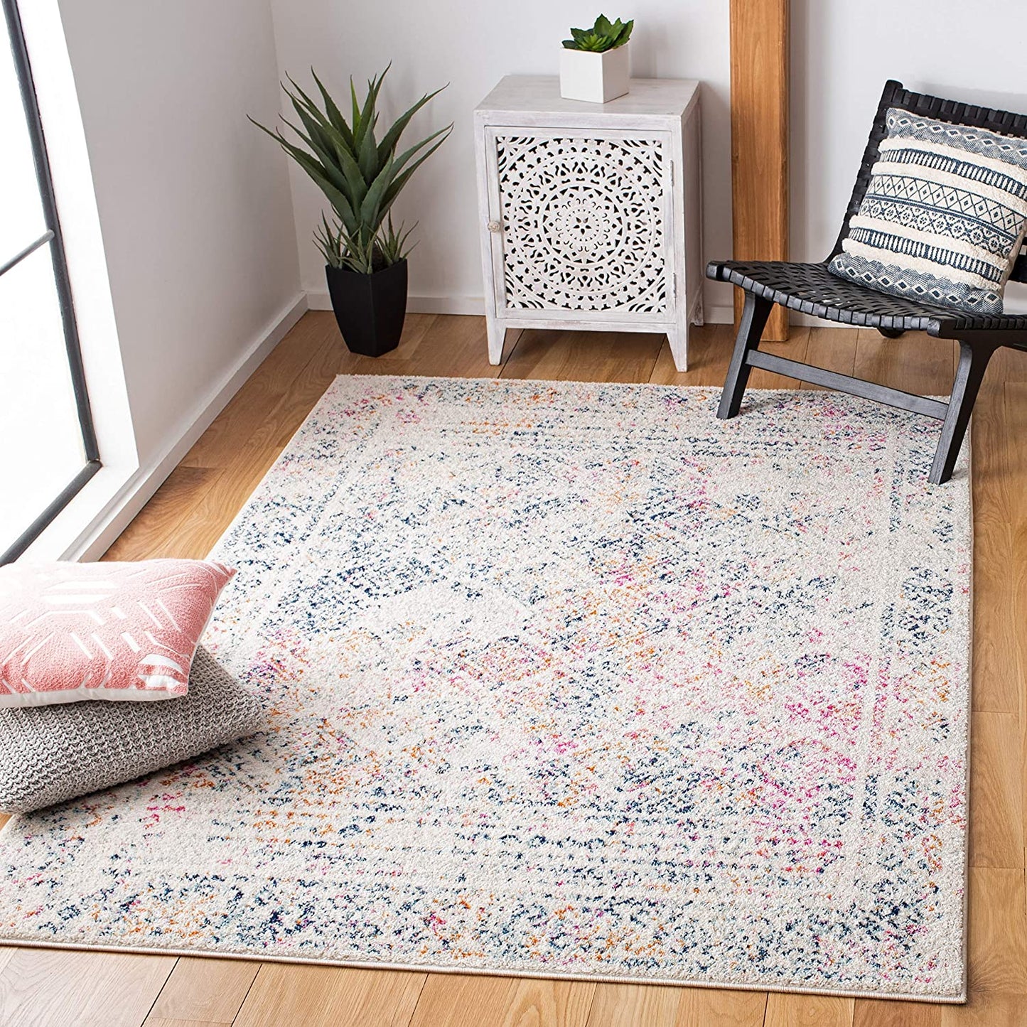 Moroccan Boho Distressed  Ivory / Dark Blue