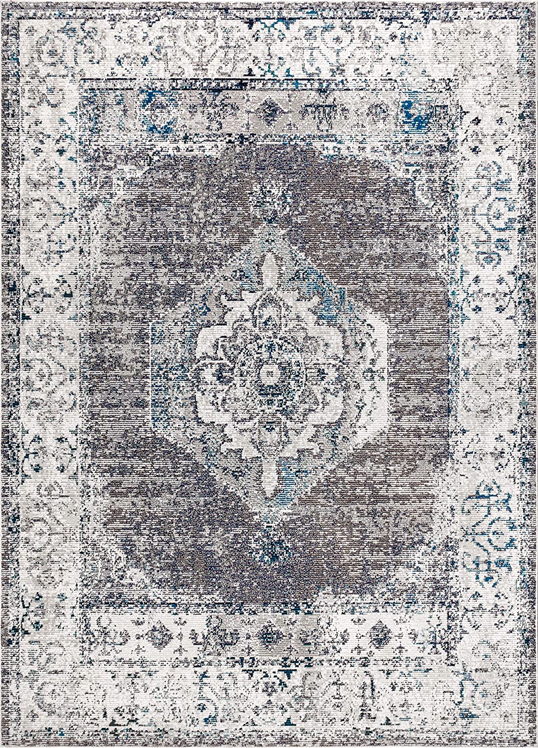 Ankara Vintage Medallion Gray/Ivory Soft Area Rug