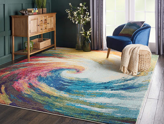 Celestial Modern Bohemian Wave Multicolored Area Rug