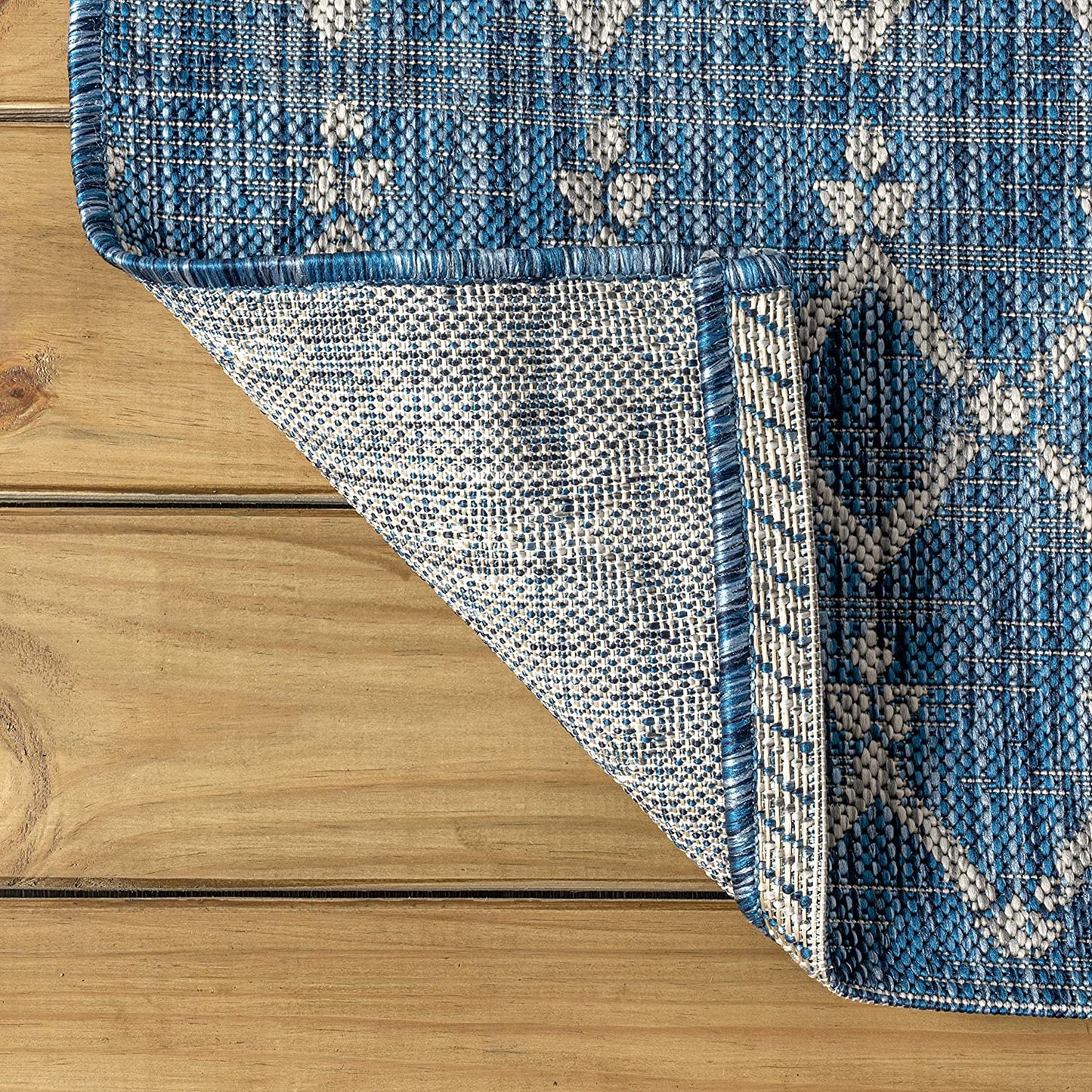 Moroccan Geometric Textured Weave Indoor/Outdoor Navy/ Gray Area Rug