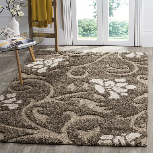 Smoke and Beige Floral Shag Area Rug