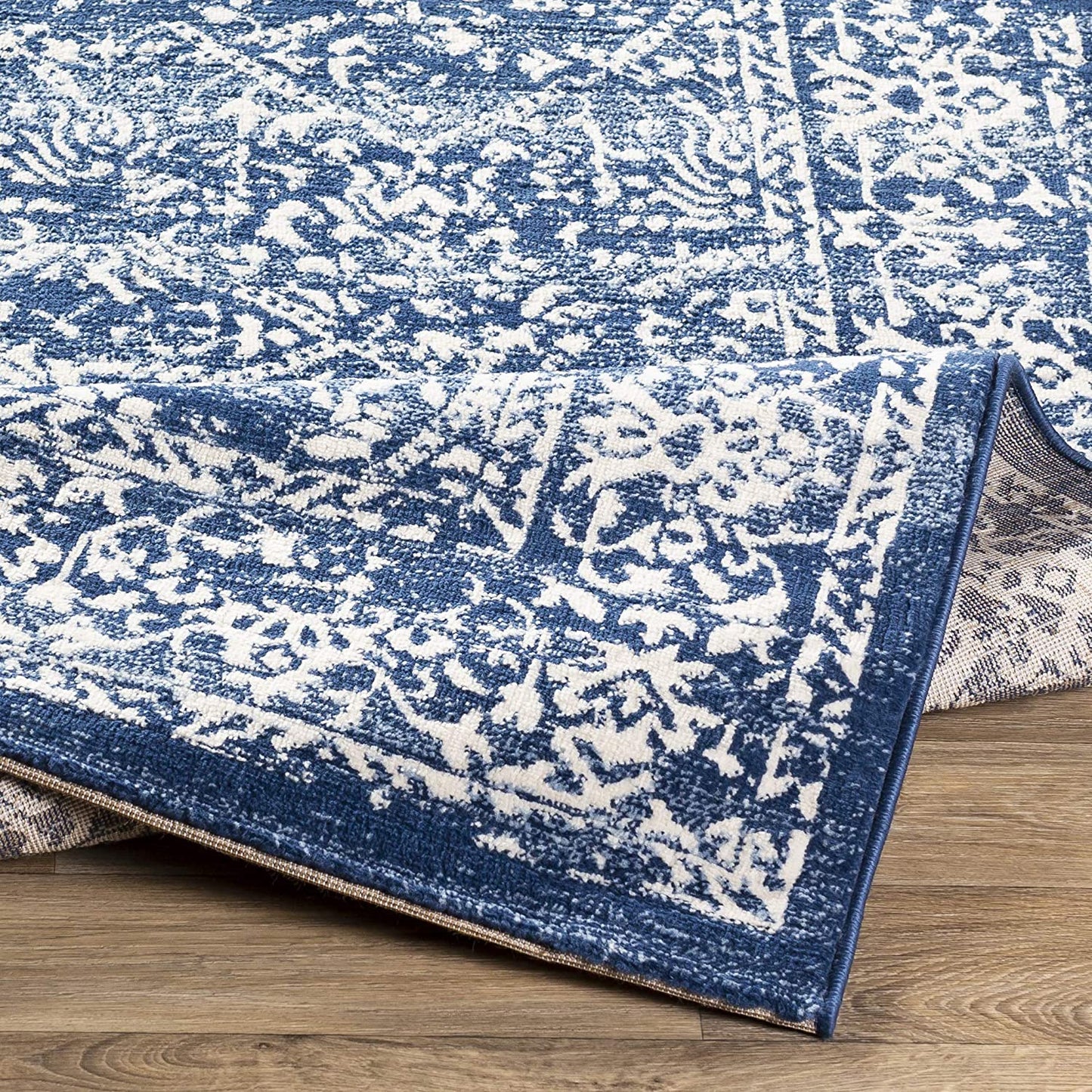 Preston Damask Floral Navy Soft Area Rug