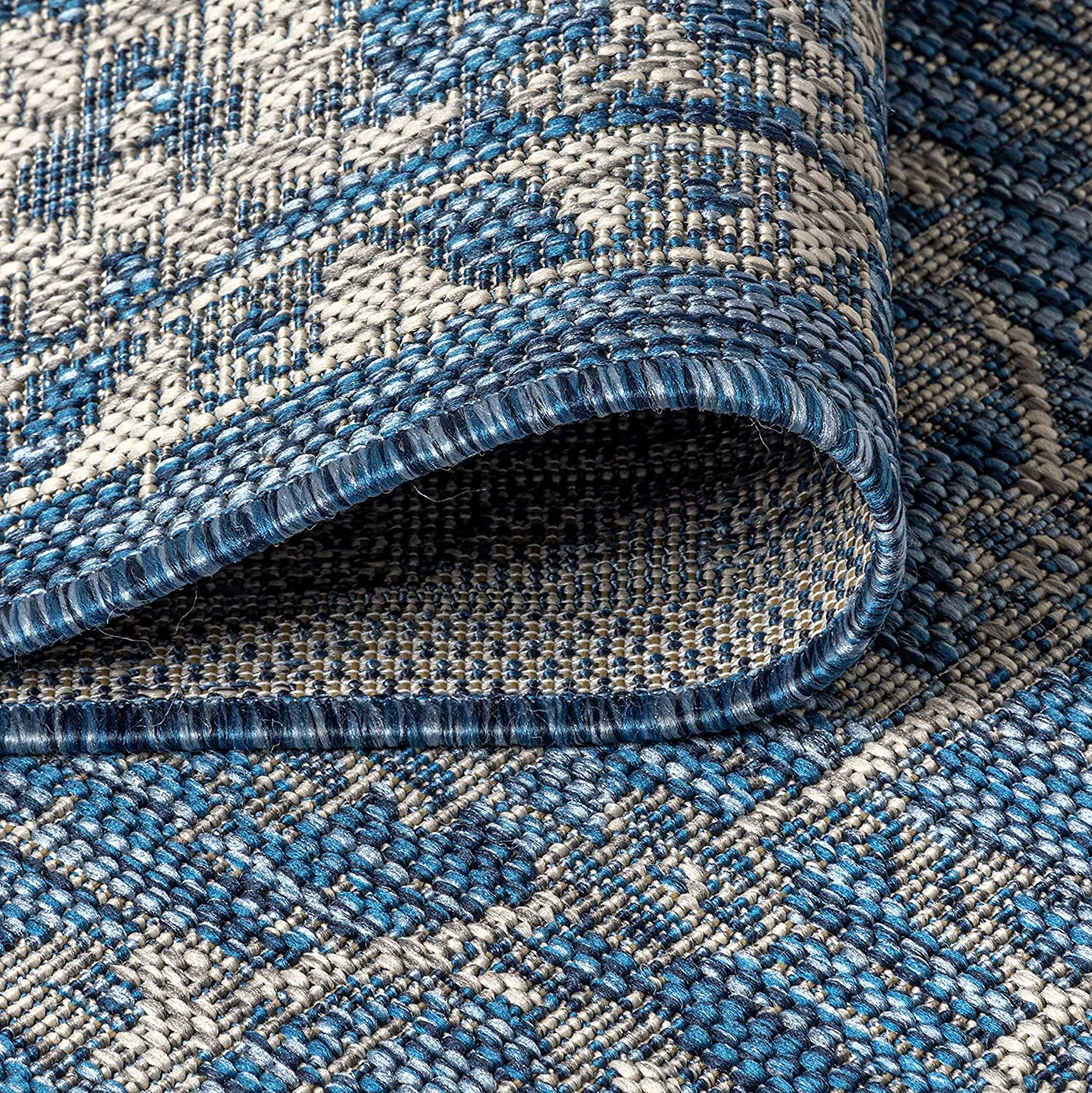 Palazzo Vine and Border Textured Weave Indoor/Outdoor Navy/Gray