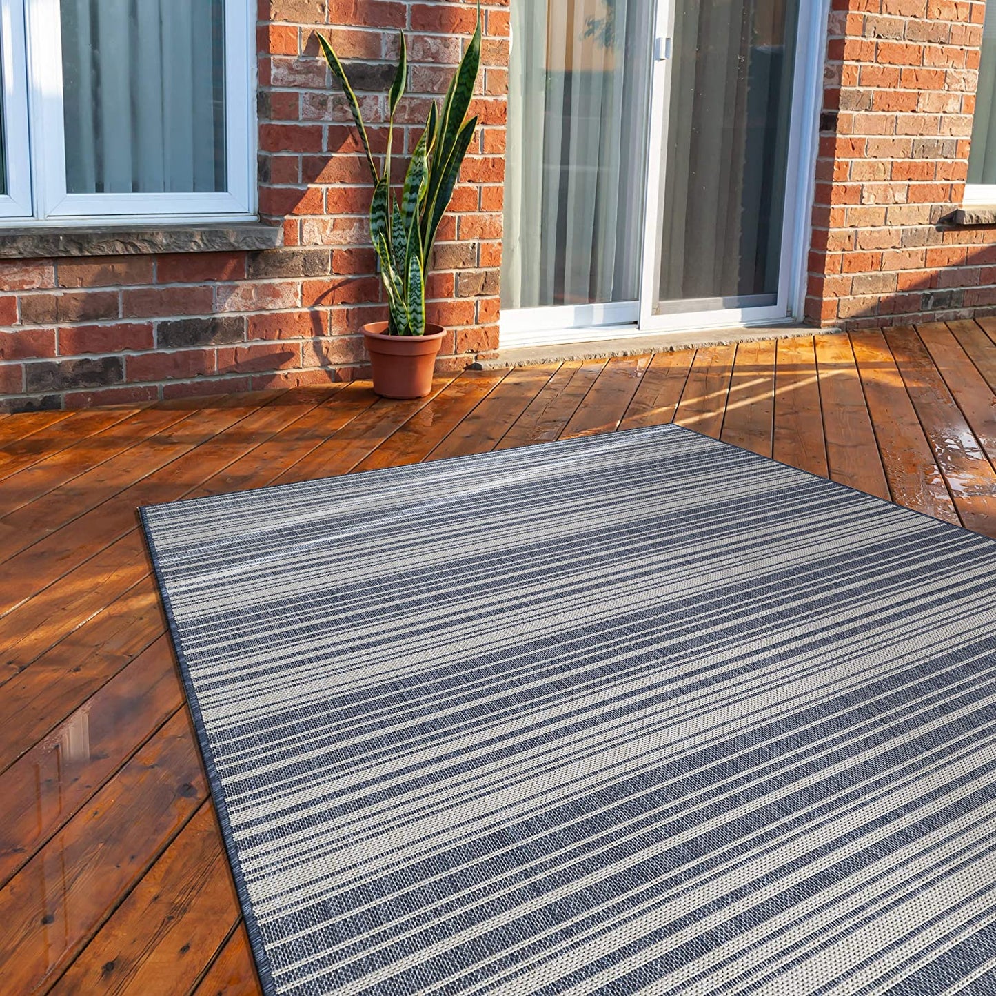 Modern Area Rugs for Indoor Outdoor Stripes - Blue / White