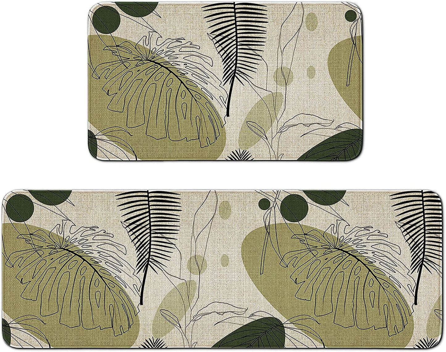 2 Pieces Natural Rubber Boho Kitchen Mats (17" Wx30 L+17" W x 47" L Palm Tree Leaves)