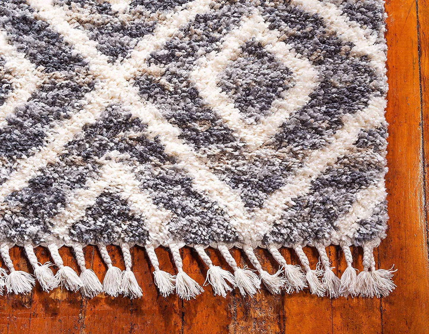 Lattice Tassel Gray Ivory Beige Plush Shag Area Rugs