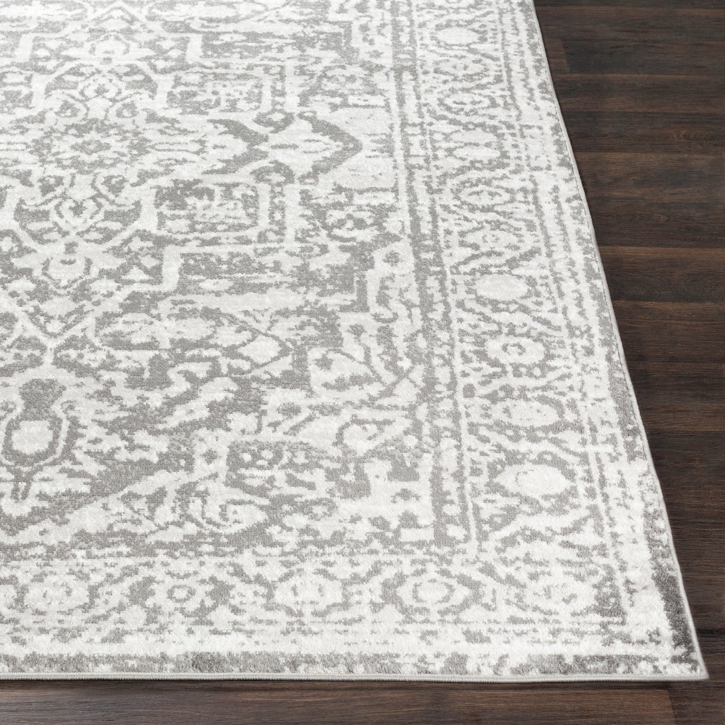 Vintage Medallion Charcoal Light Gray Area Rug