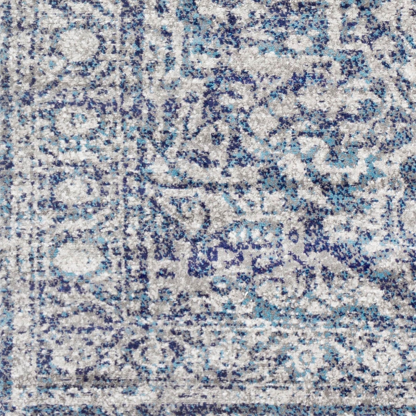 Vintage Navy Blue Gray White Area Rug
