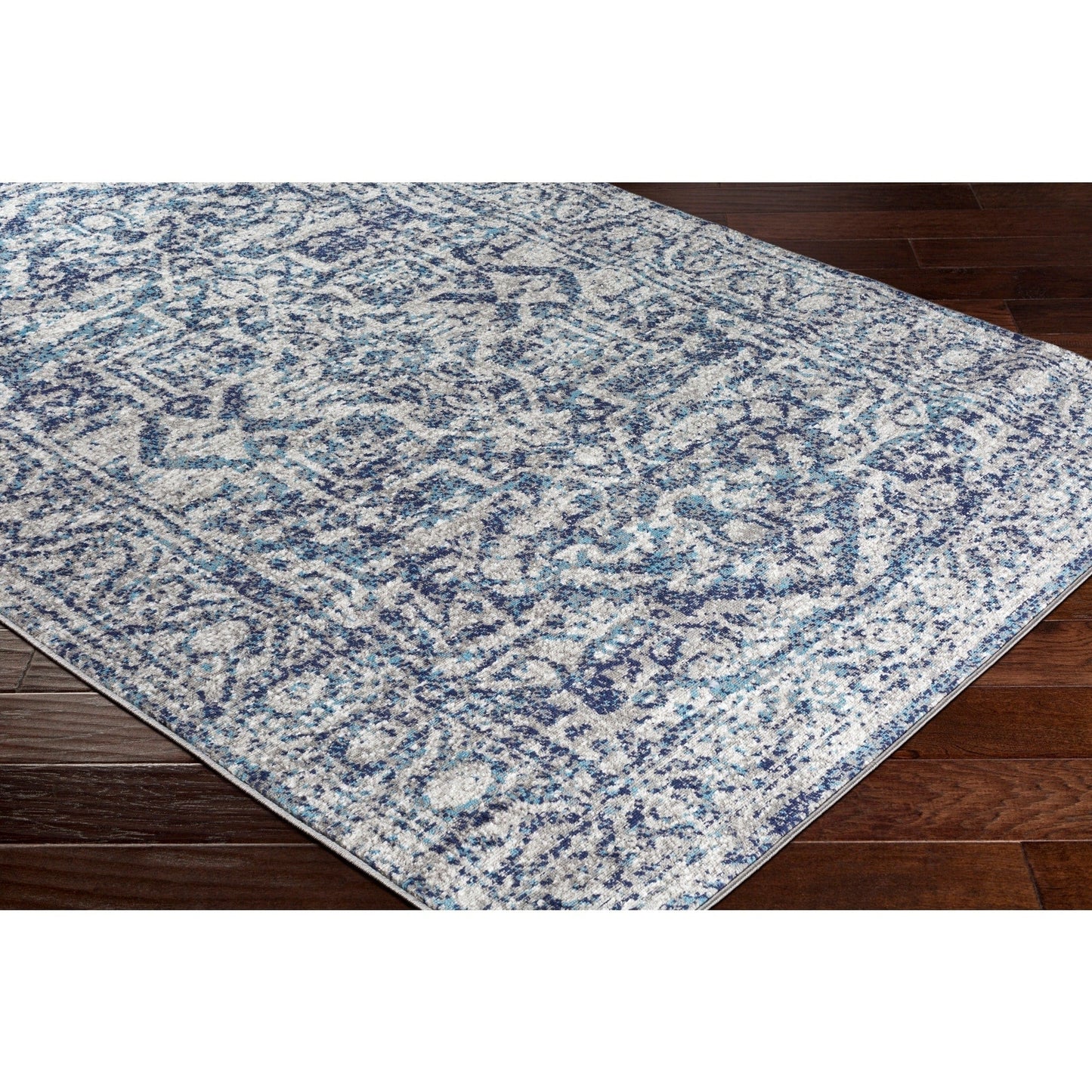 Vintage Navy Blue Gray White Area Rug