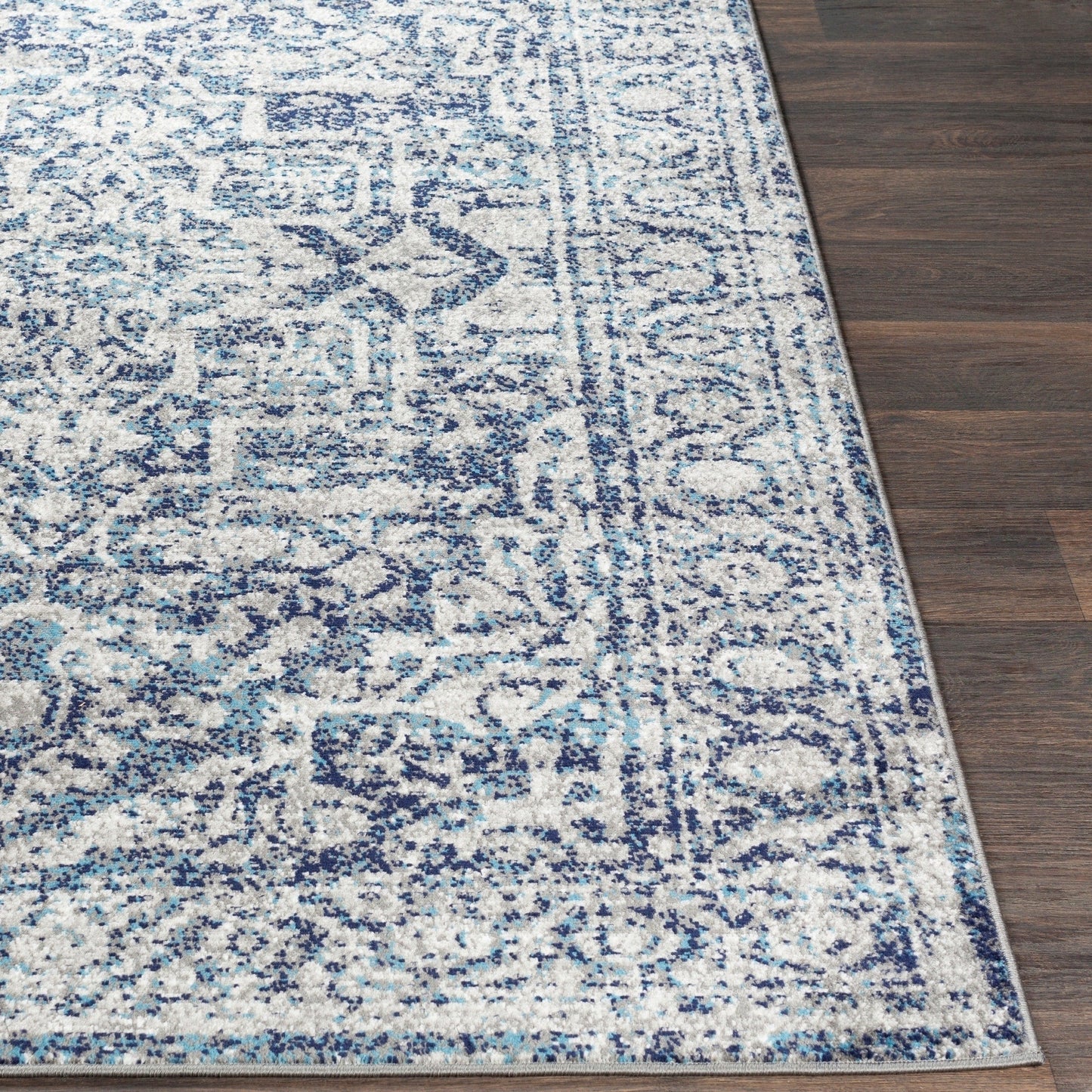 Vintage Navy Blue Gray White Area Rug