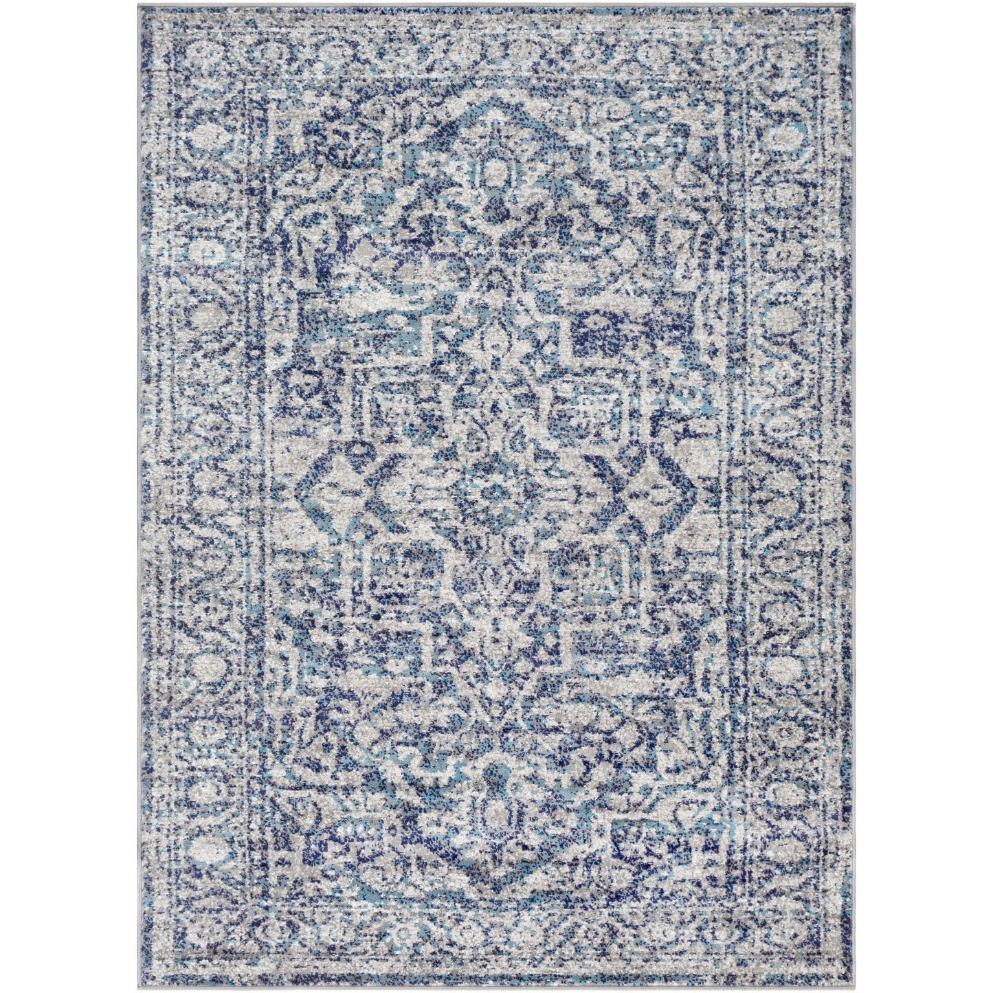 Vintage Navy Blue Gray White Area Rug