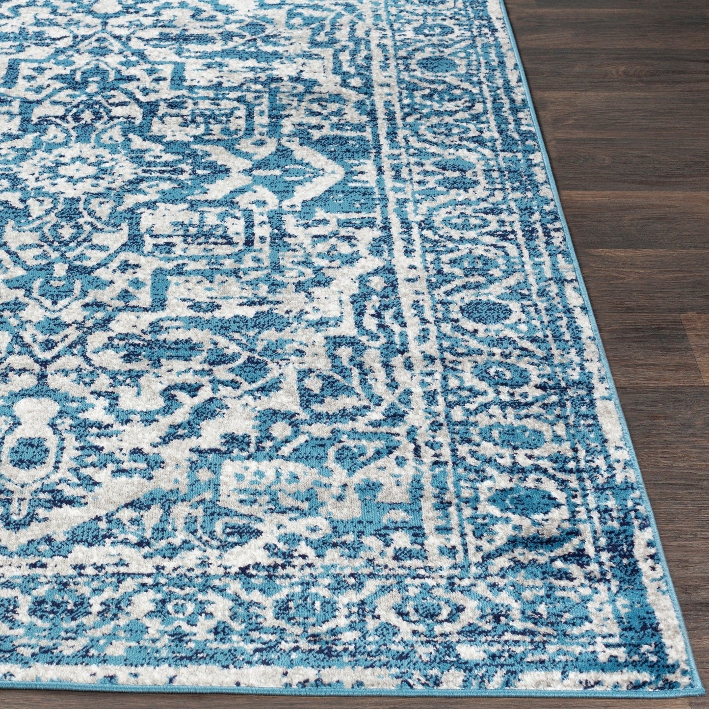 Vintage Medallion Sky Blue White Area Rug