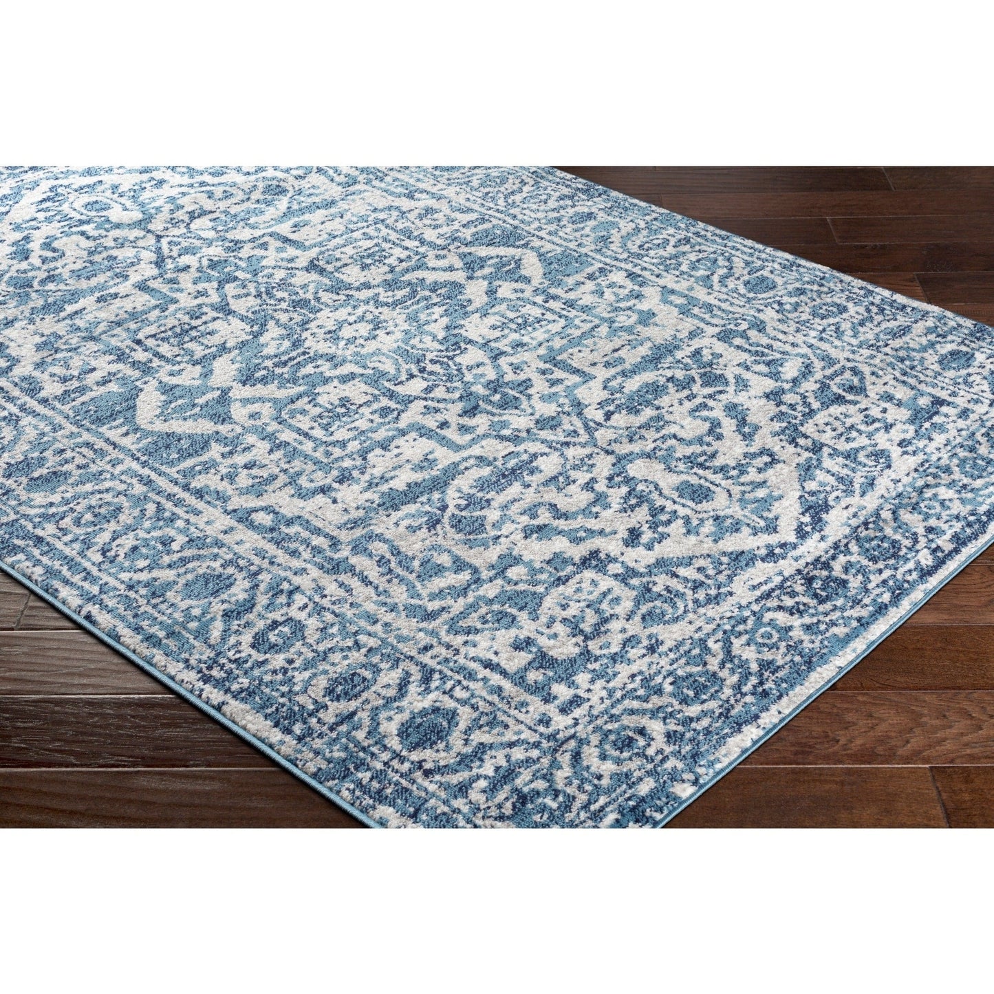 Vintage Medallion Sky Blue White Area Rug
