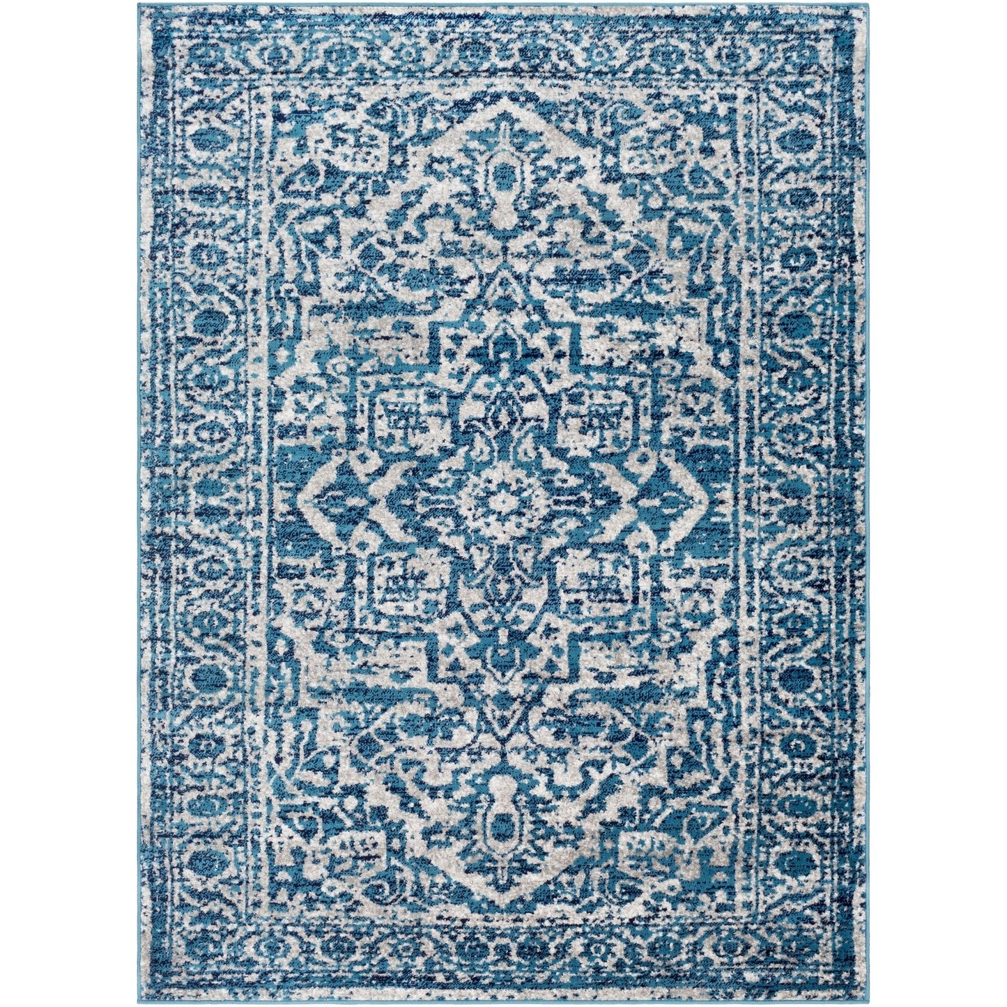 Vintage Medallion Sky Blue White Area Rug
