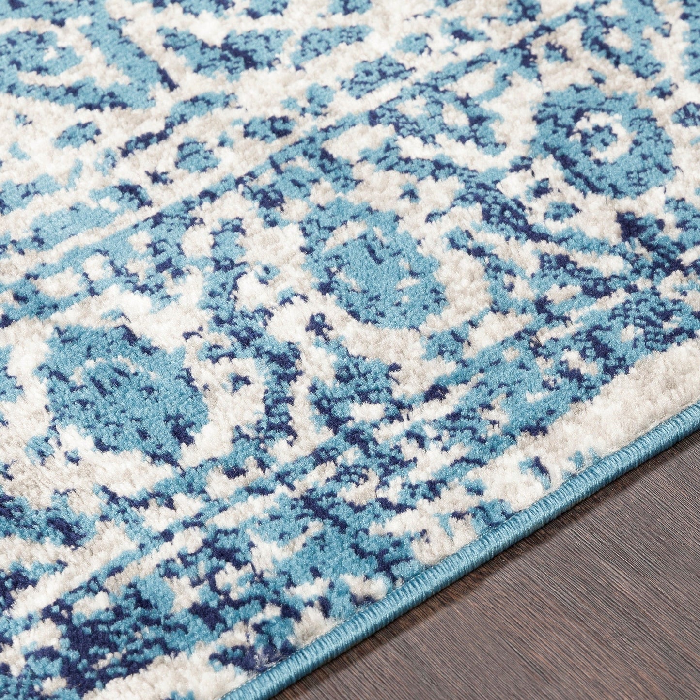 Vintage Medallion Sky Blue White Area Rug