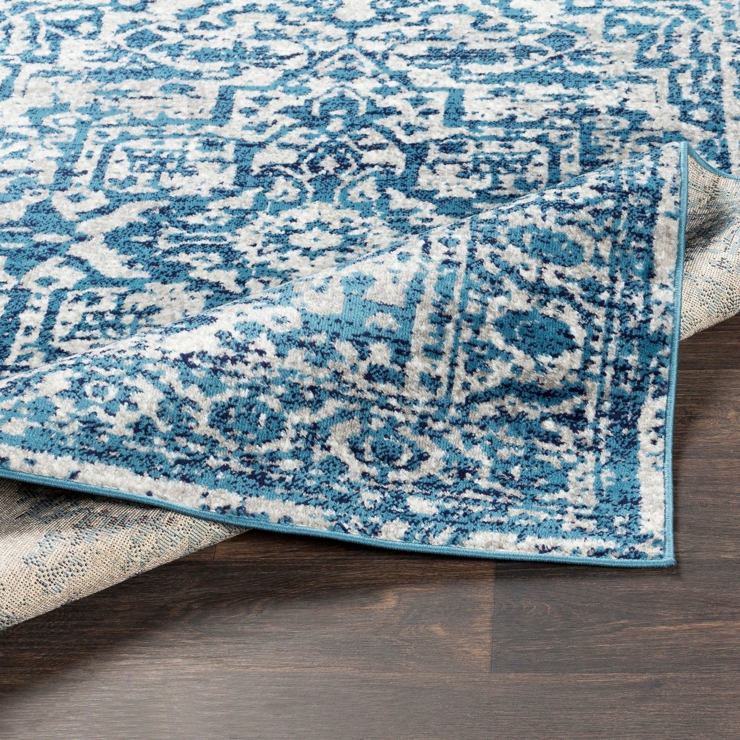 Vintage Medallion Sky Blue White Area Rug