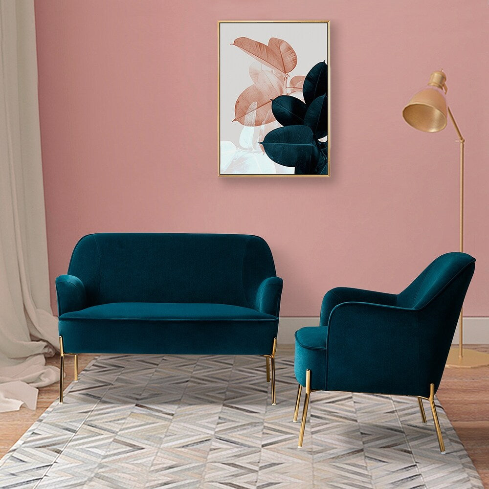 Barbara 43" Contemporary Velvet Loveseat Sofa with Goldtone Metal Legs