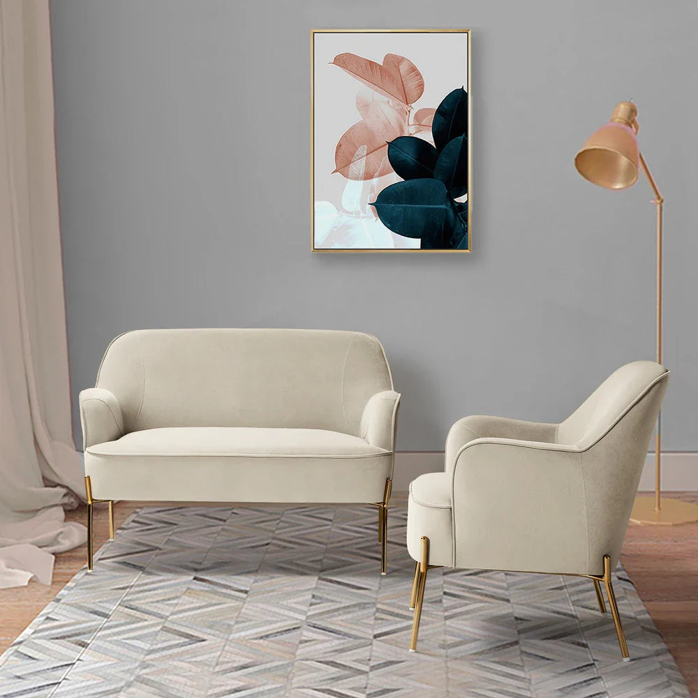 Barbara 43" Contemporary Velvet Loveseat Sofa with Goldtone Metal Legs