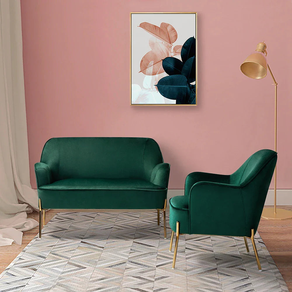 Barbara 43" Contemporary Velvet Loveseat Sofa with Goldtone Metal Legs