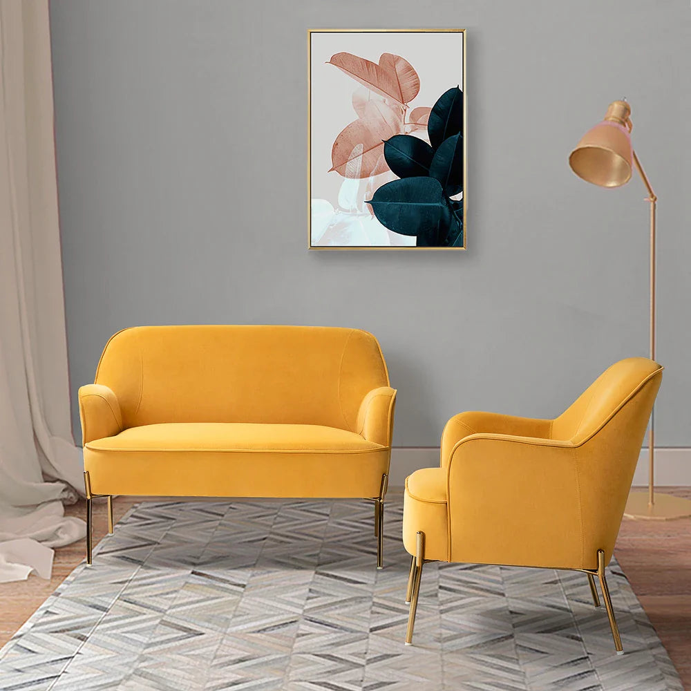 Barbara 43" Contemporary Velvet Loveseat Sofa with Goldtone Metal Legs