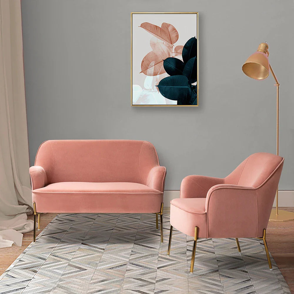 Barbara 43" Contemporary Velvet Loveseat Sofa with Goldtone Metal Legs
