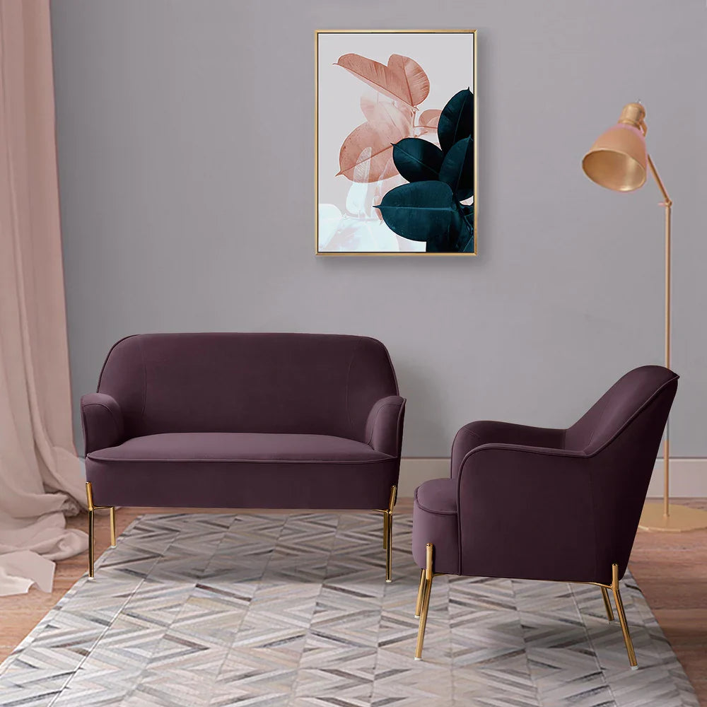 Barbara 43" Contemporary Velvet Loveseat Sofa with Goldtone Metal Legs