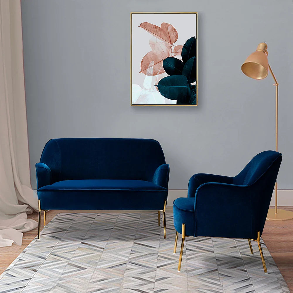 Barbara 43" Contemporary Velvet Loveseat Sofa with Goldtone Metal Legs