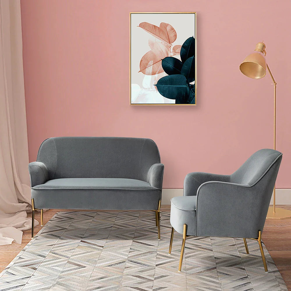 Barbara 43" Contemporary Velvet Loveseat Sofa with Goldtone Metal Legs