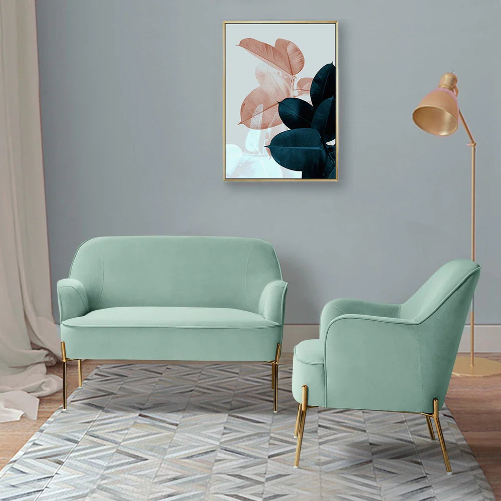 Barbara 43" Contemporary Velvet Loveseat Sofa with Goldtone Metal Legs