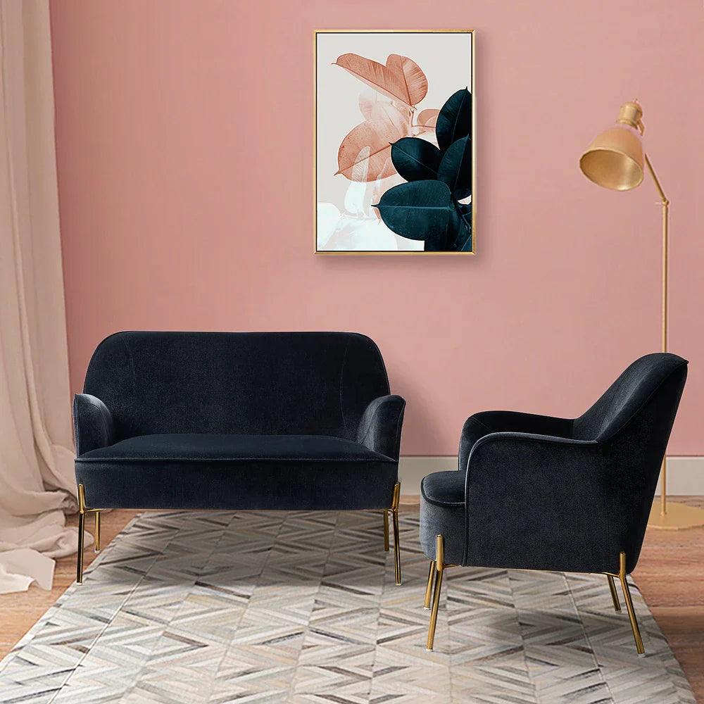 Barbara 43" Contemporary Velvet Loveseat Sofa with Goldtone Metal Legs