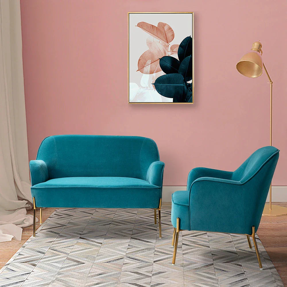 Barbara 43" Contemporary Velvet Loveseat Sofa with Goldtone Metal Legs