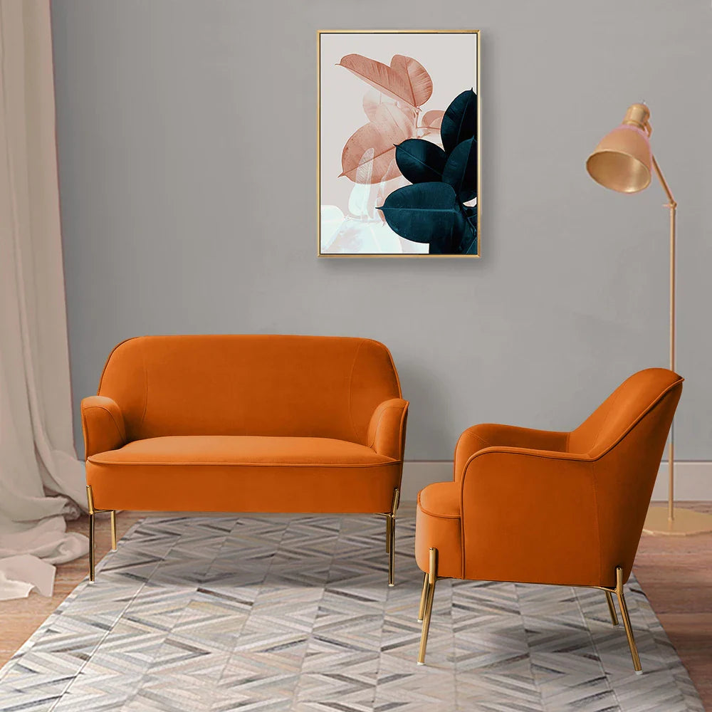 Barbara 43" Contemporary Velvet Loveseat Sofa with Goldtone Metal Legs