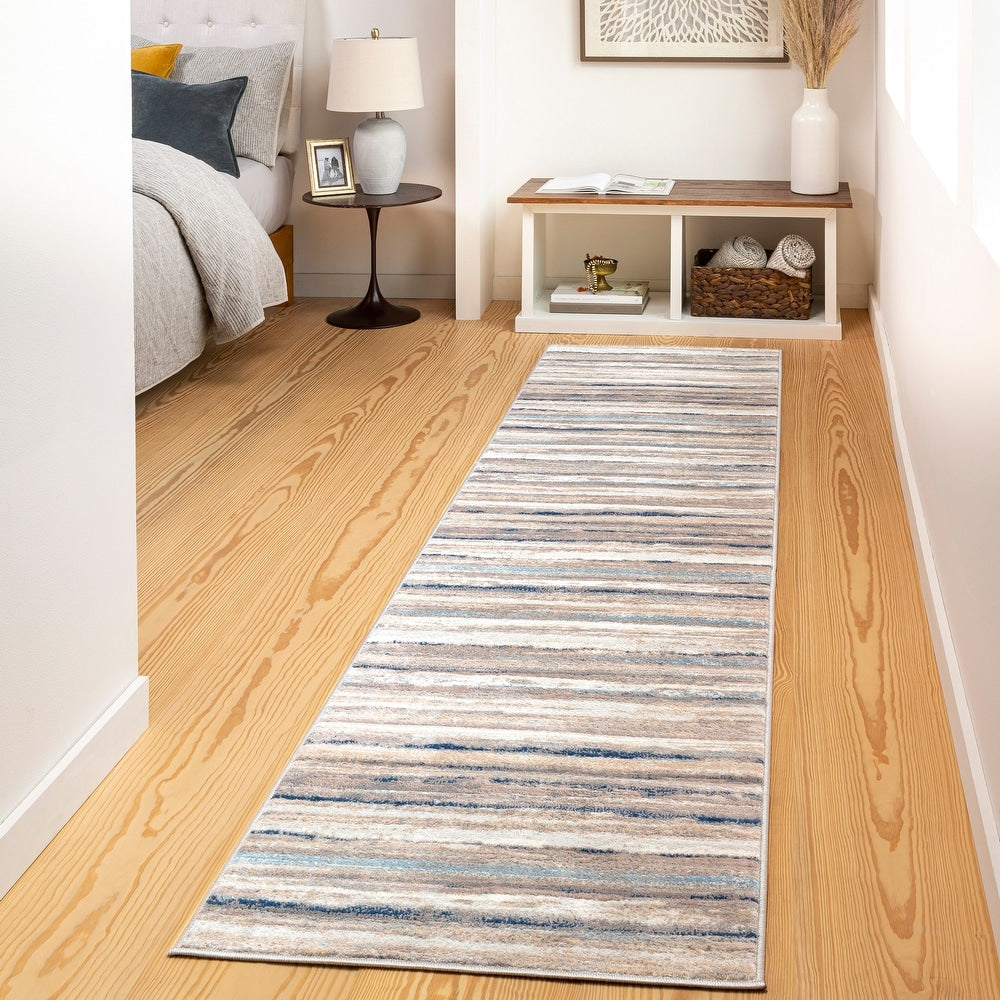 Robin Navy / Taupe Striped Soft Area Rug