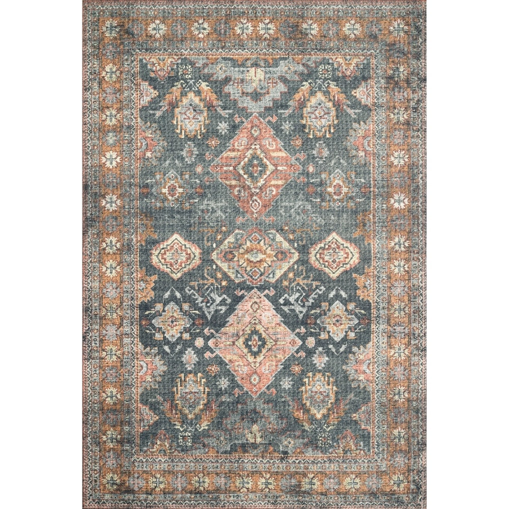 Leanne Traditional Distressed Printed Area Rug - Sea/ Rust