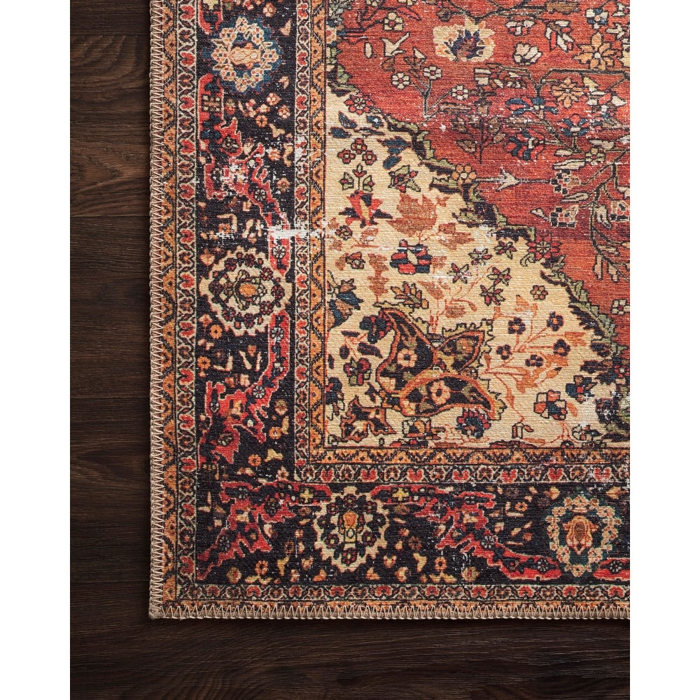 Tremezzina Printed Distressed Medallion Red Orange Area Rug