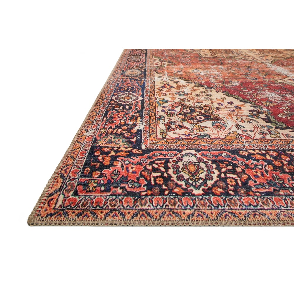 Tremezzina Printed Distressed Medallion Red Orange Area Rug