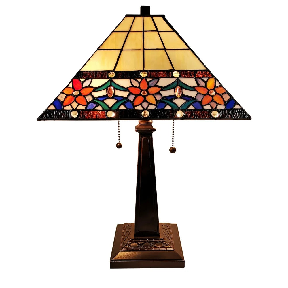 Tiffany Style Table Lamp Mission 23" Tall Stained Glass White Decor Nightstand Bedroom Office Handmade Amora Lighting