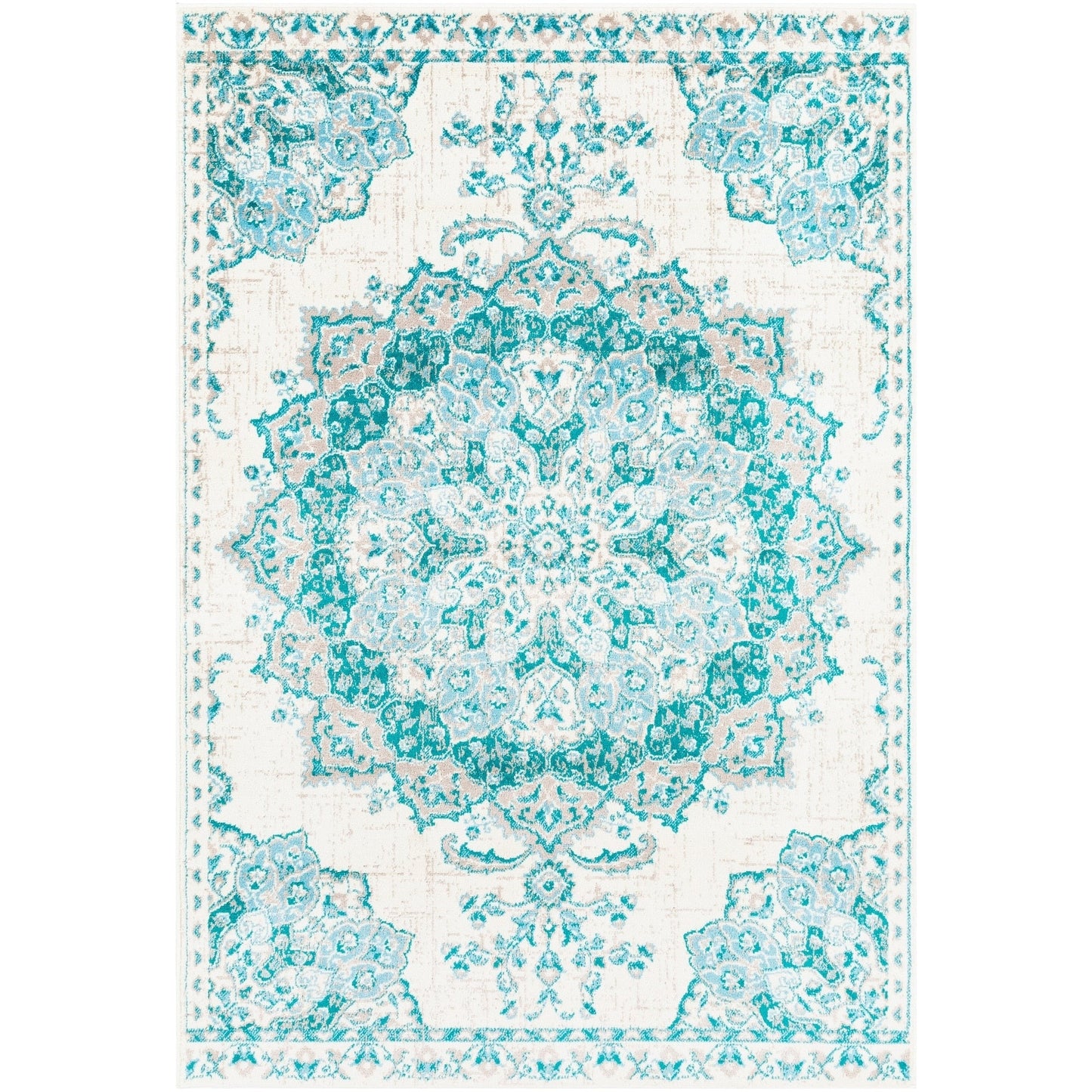 Traditional Medallion Teal Aqua Gray Area Rug