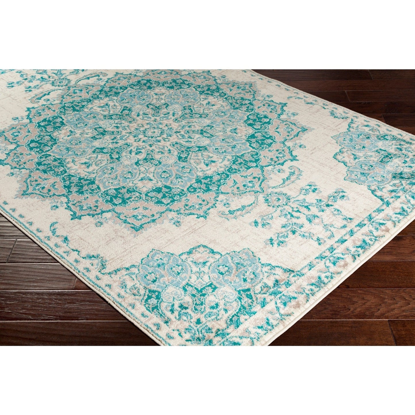 Traditional Medallion Teal Aqua Gray Area Rug