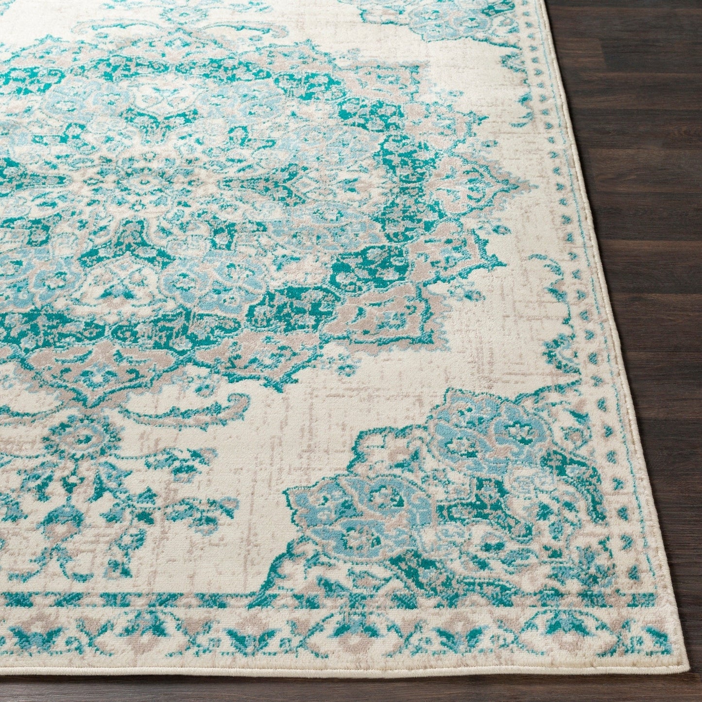 Traditional Medallion Teal Aqua Gray Area Rug