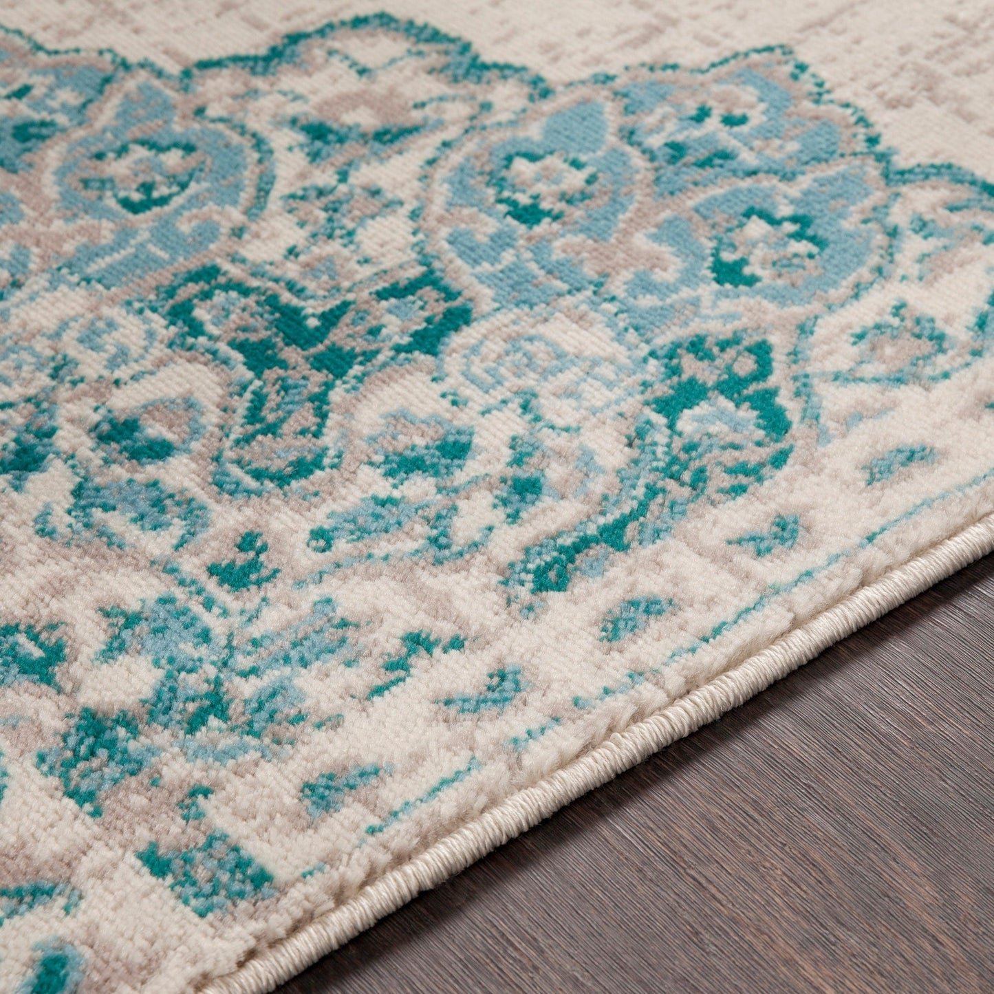 Traditional Medallion Teal Aqua Gray Area Rug