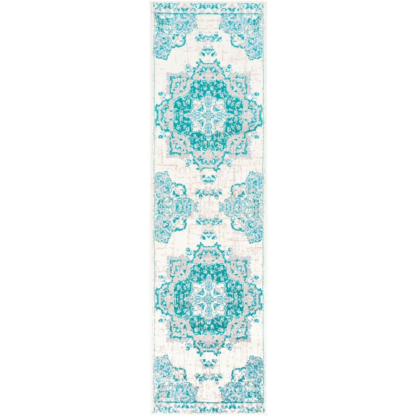 Traditional Medallion Teal Aqua Gray Area Rug