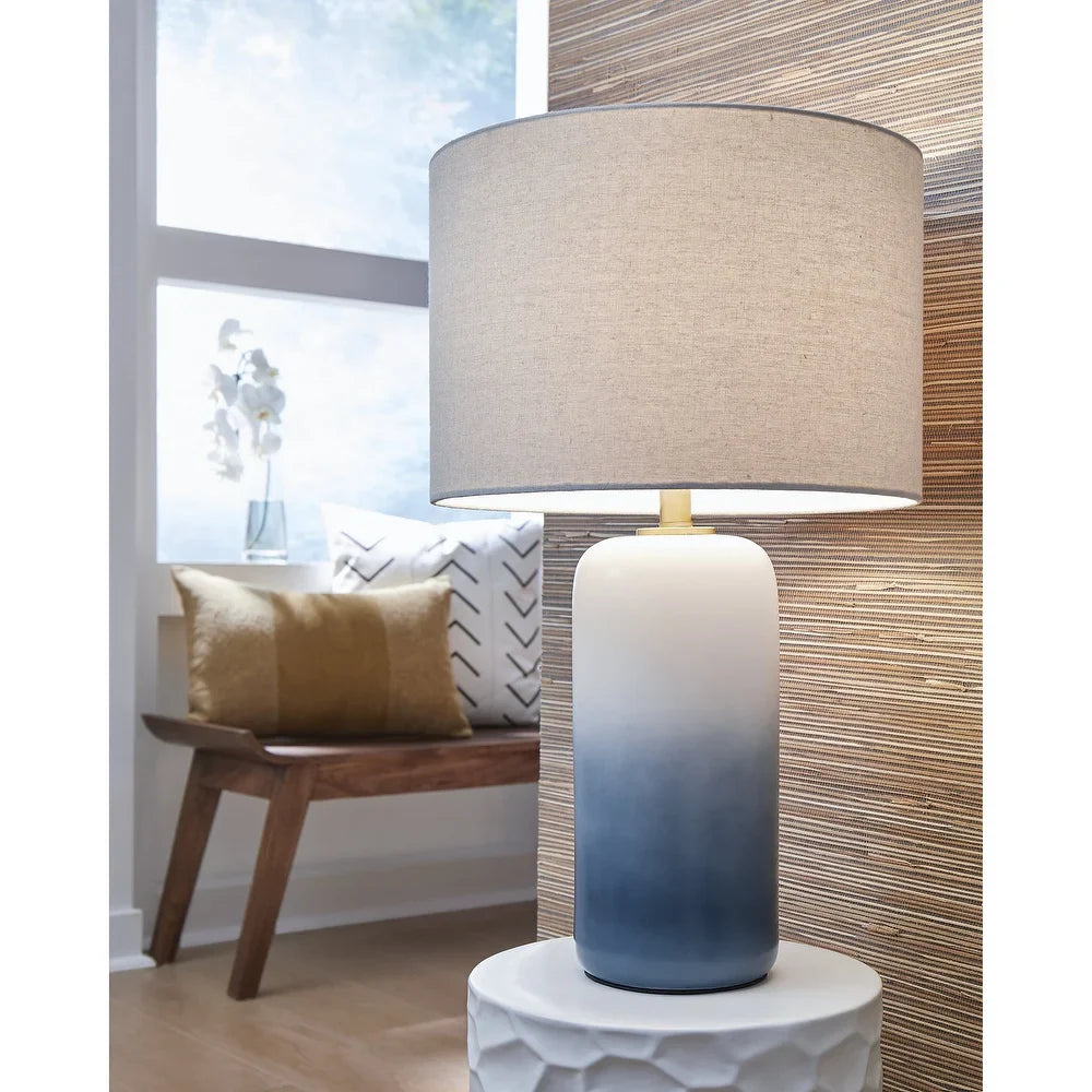 Ashley Furniture Lemrich White & Teal Ceramic Table Lamp - 15"W x 15"D x 26"H