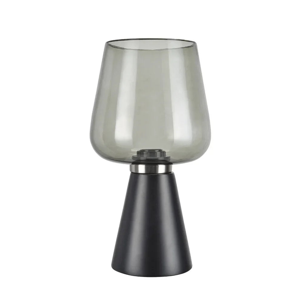 Aspen Creative 12 1/2" High Transitional Table Lamp, Black Finish with Smoke Glass Lamp Shade, 6 3/4" Wide