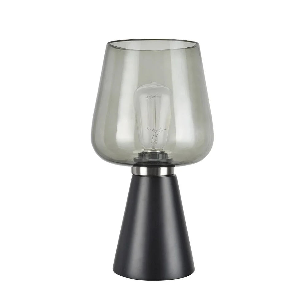 Aspen Creative 12 1/2" High Transitional Table Lamp, Black Finish with Smoke Glass Lamp Shade, 6 3/4" Wide