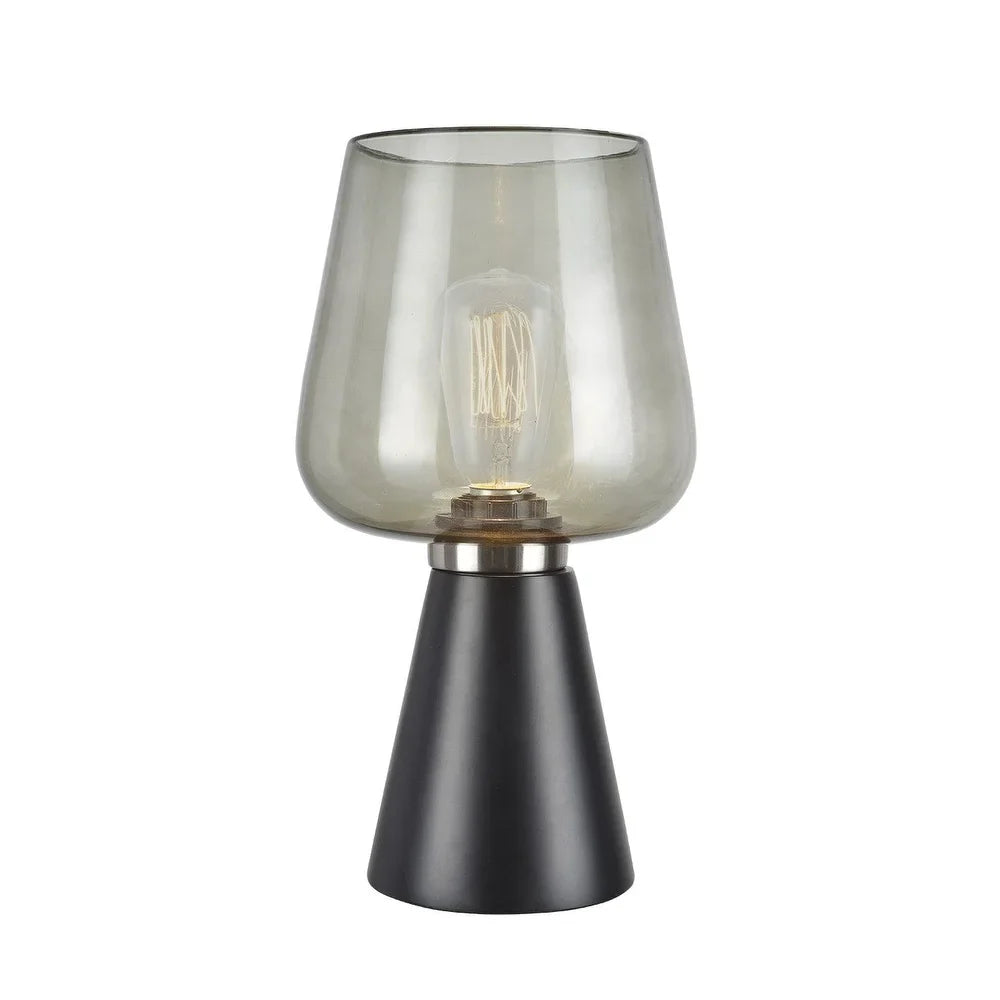 Aspen Creative 12 1/2" High Transitional Table Lamp, Black Finish with Smoke Glass Lamp Shade, 6 3/4" Wide