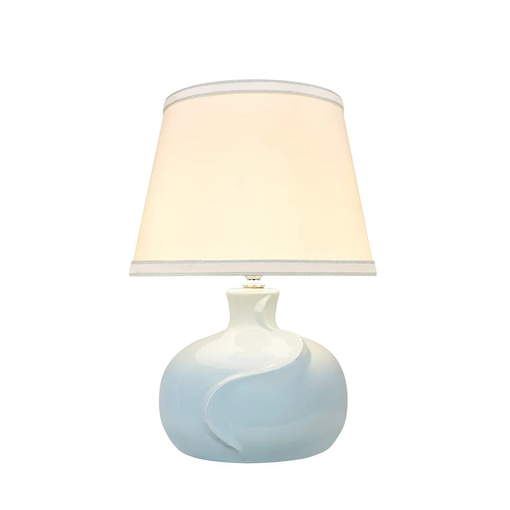 Aspen Creative 14-1/2" High Ceramic Table Lamp, Light Blue and Hardback Empire Shaped Lamp Shade White, 10" Wide